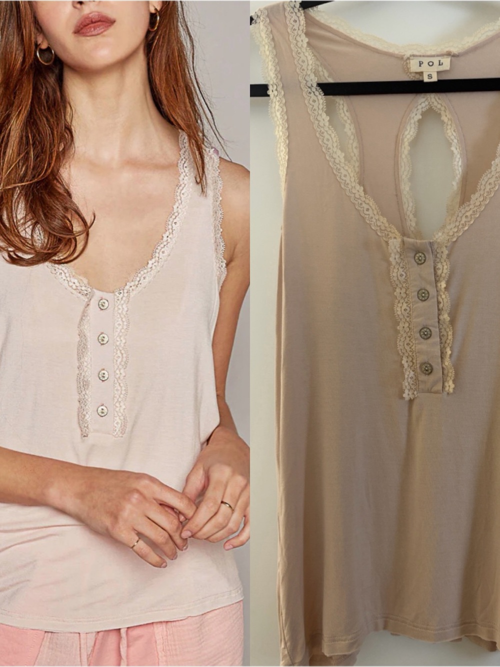 POL Lace Trim Open-Back Tank